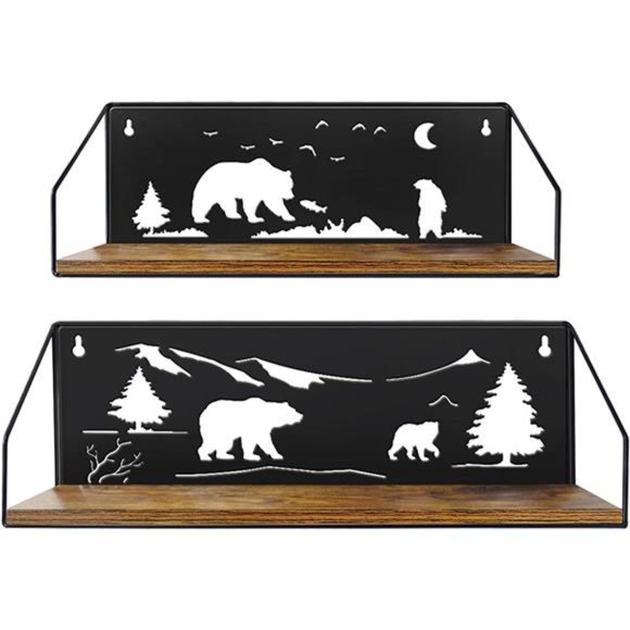 Floating Shelves for Wall with Unique Adorable Bears Cutouts, Rustic Wooden Iron - Picture 1 of 5